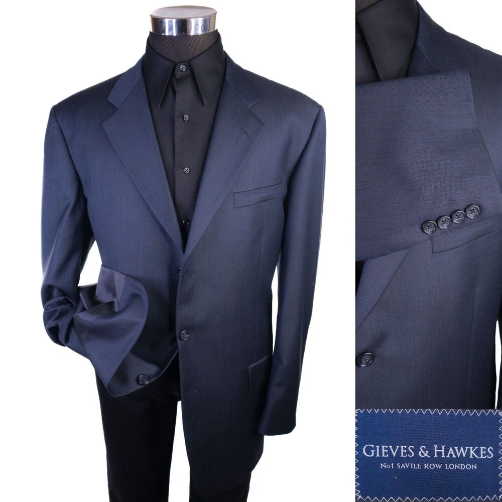Gieves & Hawkes Blazer Suit Coat Sz 44L Three Button Wool Blue Jacket NWT